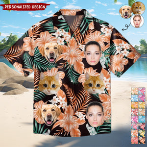 Photo Family Pet Face Tropical Background - Personalized Hawaiian Shirt-Gift For Family And Friends