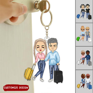 Travel Couple On Vacation- Personalized Acrylic Keychain-Gift For Travel lovers