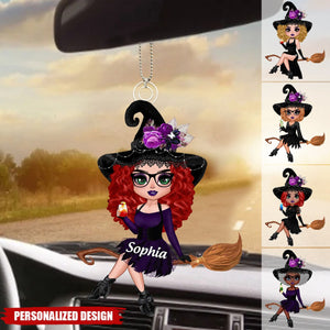 Witch Riding Broom Mystical Girl-Personalized Car Ornament-Best Personalized Halloween Gift