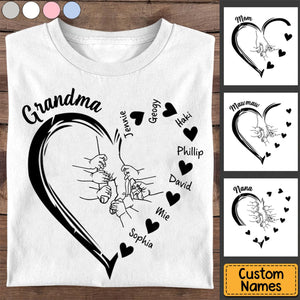 Personalized Grandma Mama And Kid Hands Heart Shirt