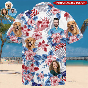 Personalized Photo Upload American Flag Unisex Hawaiian Shirt