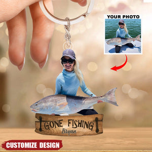 Gone Fishing - Personalized Photo Mica Keychain - Christmas Gift For Fishing Lovers, Fishers, Family