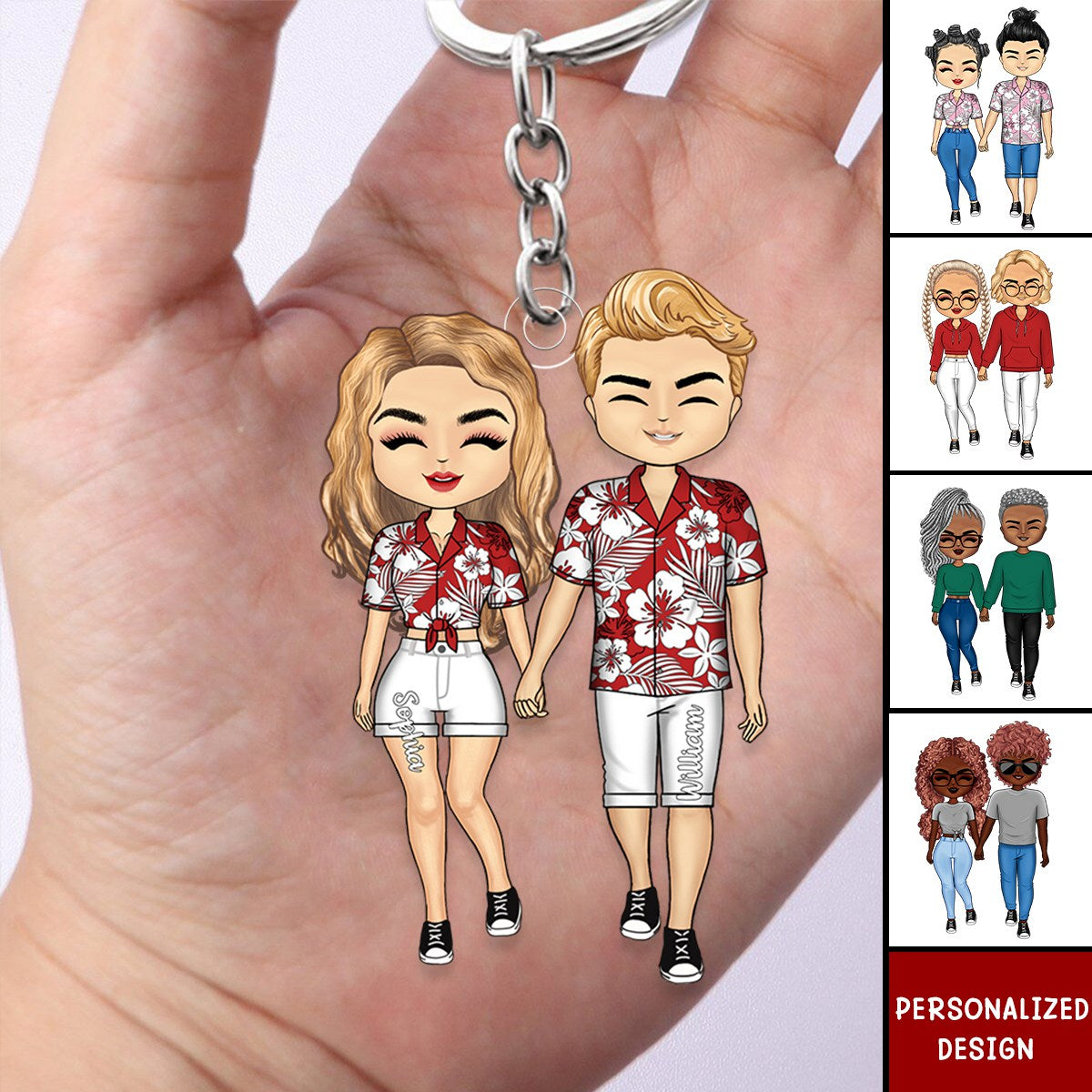 Personalized Doll Couple Romantic Holding Hands Acrylic Keychain