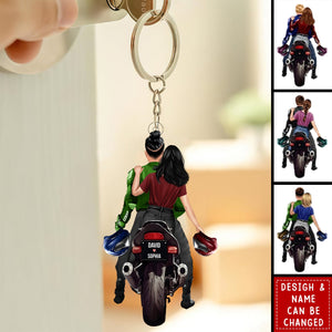 Personalized Couple Biker Acrylic Keychain-Gift For Motorcycle Bikers