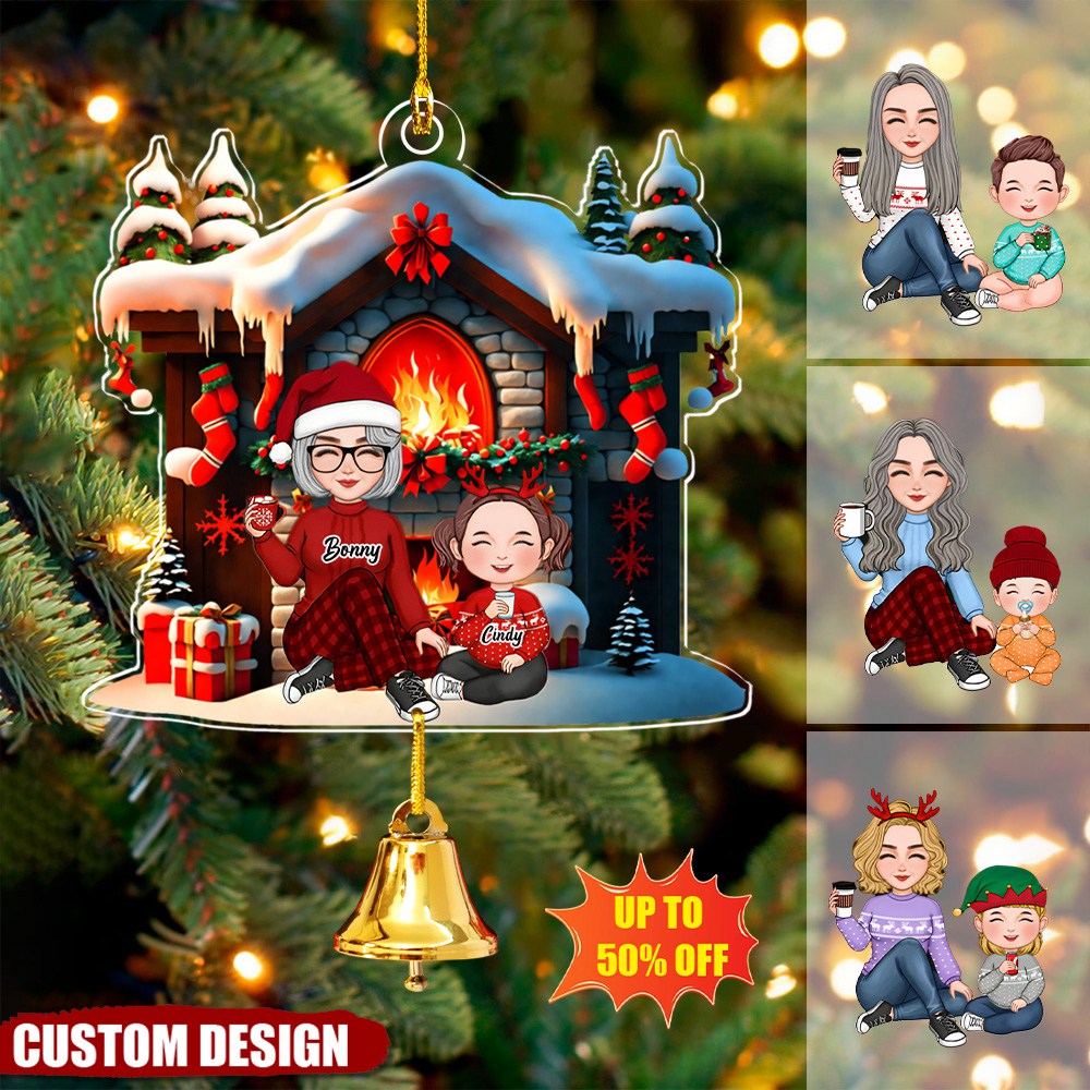 Cute Grandma Grandkids Personalized Christmas Acrylic Ornament With Ring Bell