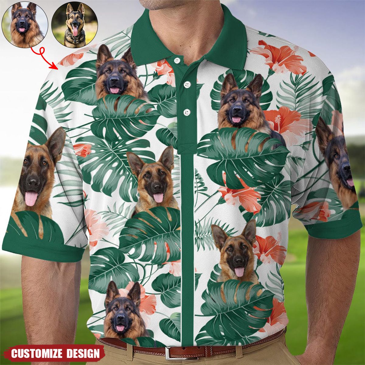 Custom Photo Tropical Style People/Dog/Cat Polo Shirt