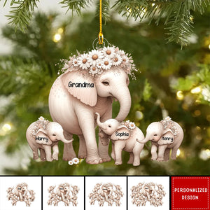 2024 New Release Mama/Nana Elephant With Little Kids - Personalized Acrylic Christmas Ornament