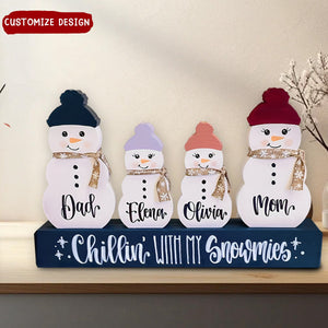 Winter Snowman Family-Personalized Wooden Snowman Block, Wooden Carvings, Gift For Family Members