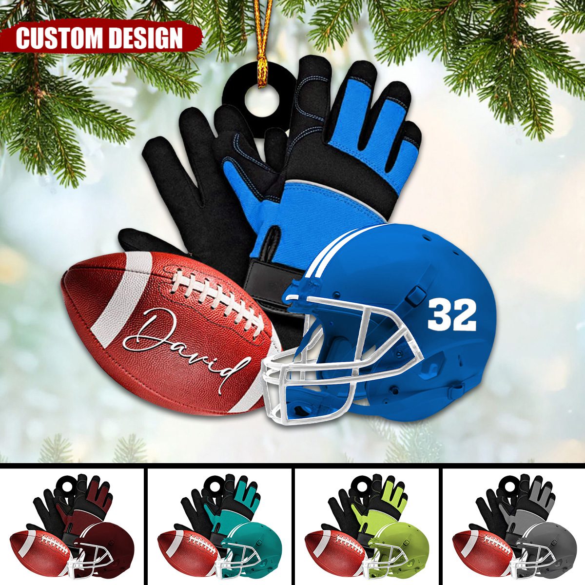 Personalized American Football Helmet With Gloves Christmas Ornament, Gifts For Football Players-2024 New Release