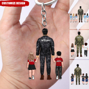 Veteran/Army/Military/ Soldier Dad/Grandpa With Kids Personalized Acrylic Keychain