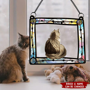 Cat Sitting In Frame - Personalized Window Hanging Suncatcher Ornament