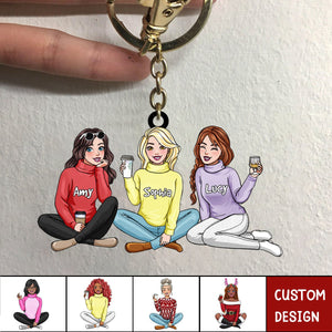 Friends Sitting Together - Personalized Acrylic Keychain -Gift For Friends