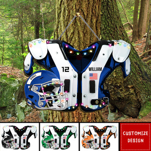 Personalized American Football Shoulder Pads And Helmet Wood Sign - Gift For American Football