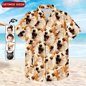 Custom Photo Funny Family Pet Face Pattern - Gift For Men, Dog And Cat Lovers, Family - Personalized Hawaiian Shirt