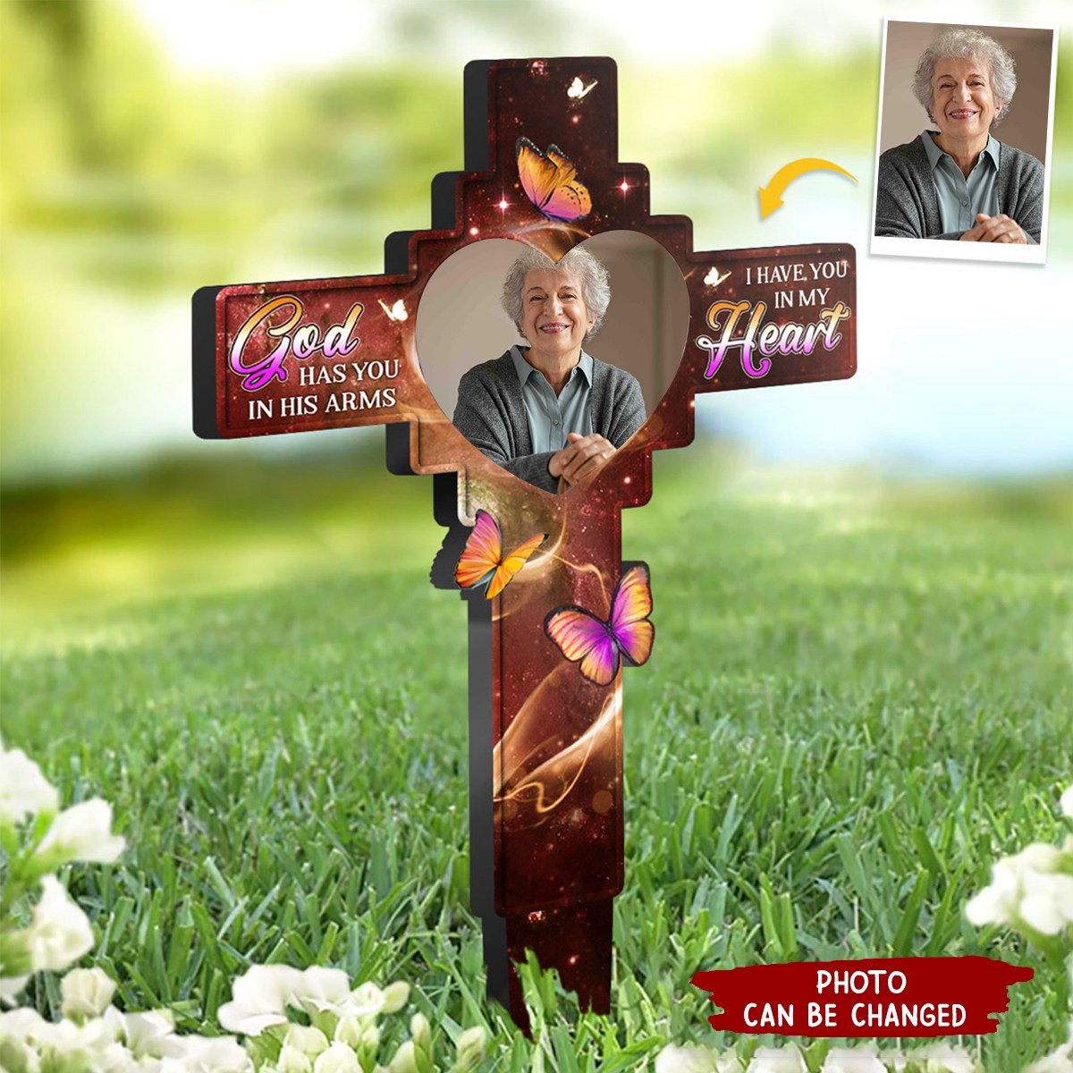 Custom Photo In Our Hearts Always - Memorial Personalized Acrylic Garden Stake