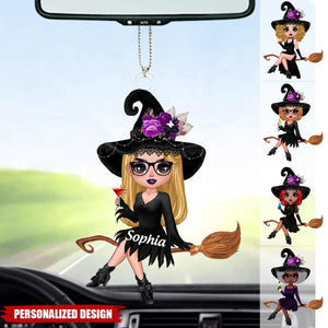 Witch Riding Broom Mystical Girl-Personalized Car Ornament-Best Personalized Halloween Gift