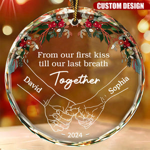 2024 New Release - Holding Hands First Christmas Couple - Personalized Circle Glass Ornament