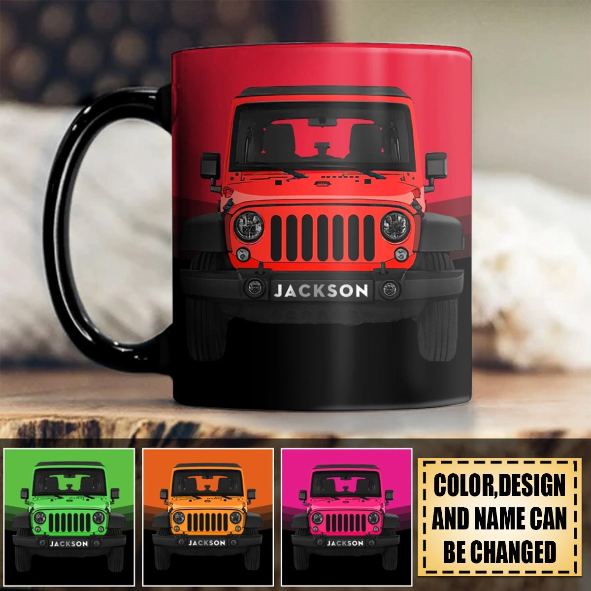 Personalized Off-Road Car Black Ceramic Mug