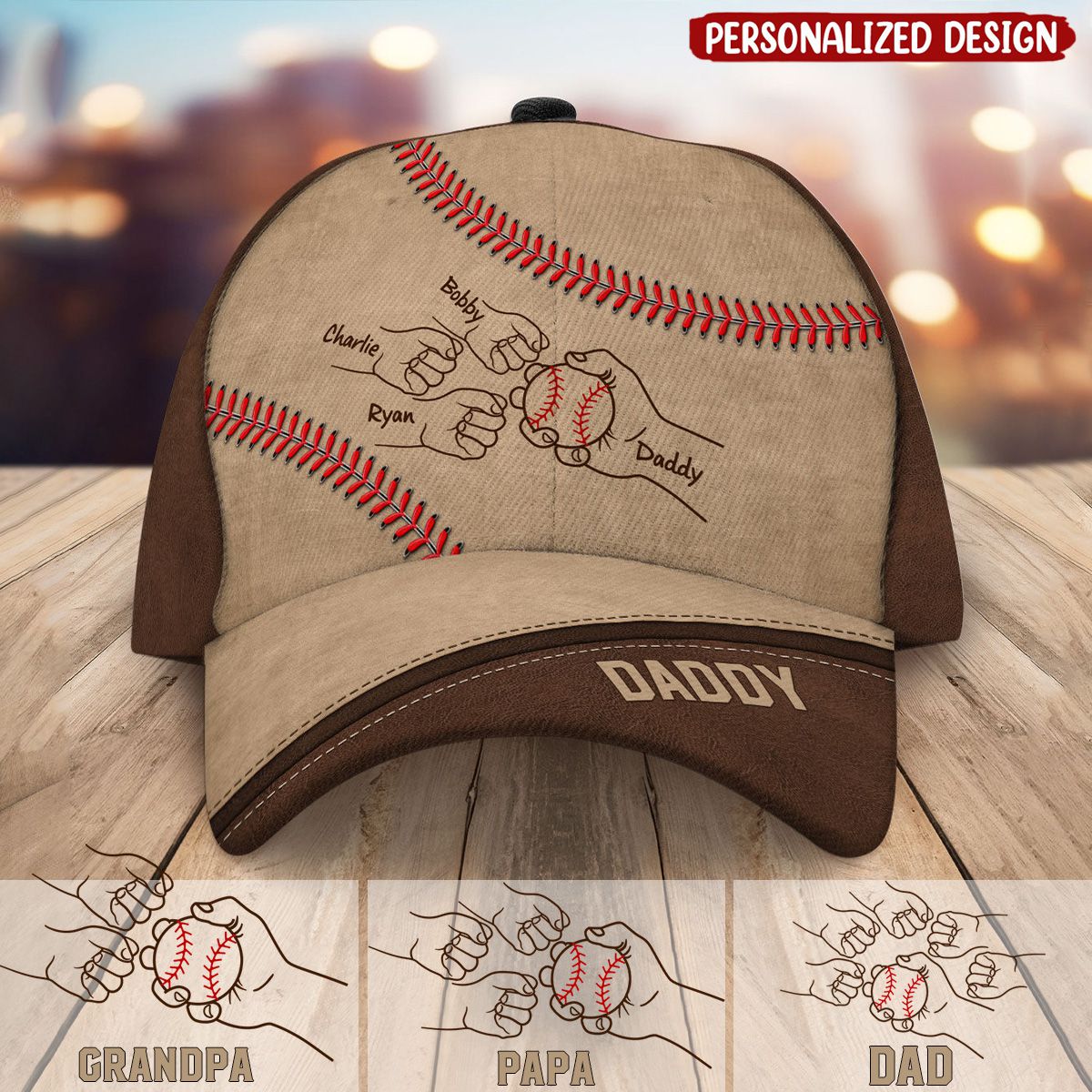 Baseball Dad Grandpa Fist Bump Personalized Classic Cap