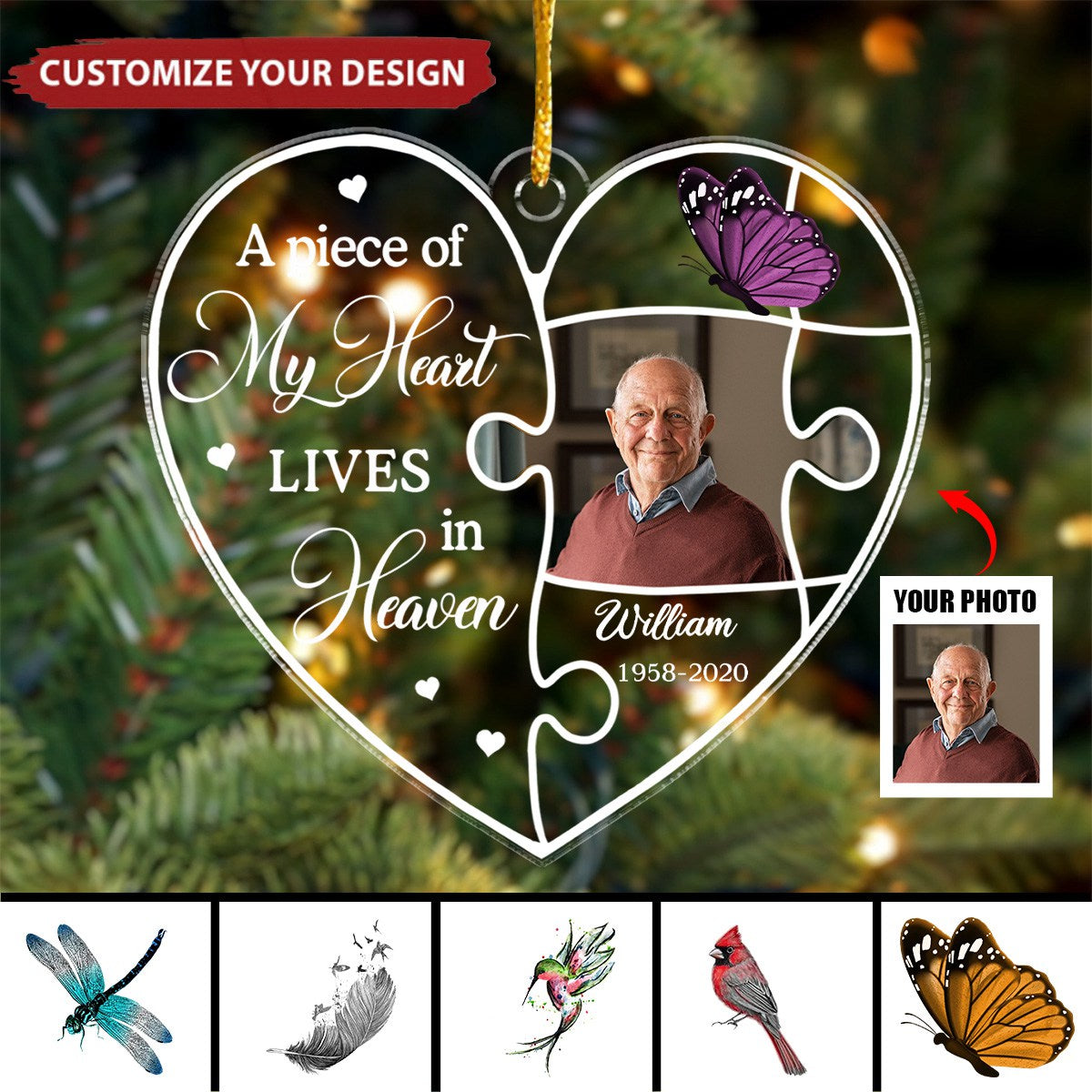 2024 New Release A Piece Of My Heart Lives In Heaven-Personalized Photo Ornament-Christmas/ Memorial Gift Idea For Family Member