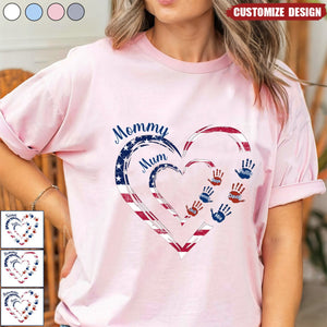 4th Of July Grandma Mom Heart Handprint Kids Personalized Shirt