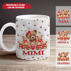 Bear Hug Heart Grandma 3D Inflated Effect-Personalized Mug-Gift For Grandma And Mom