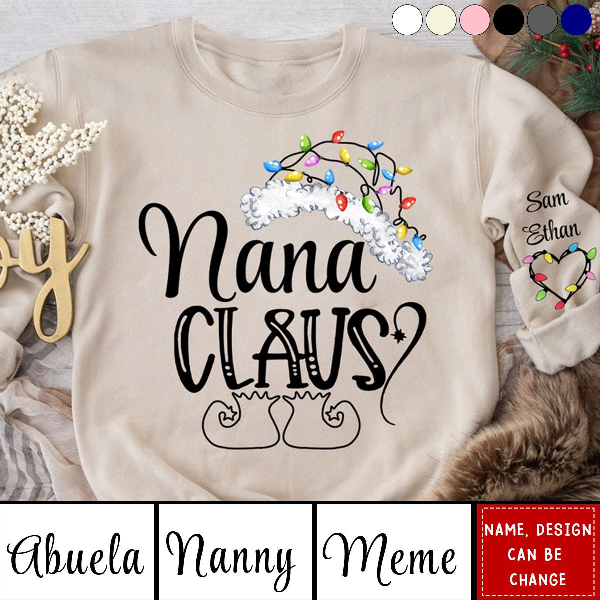 2024 New Release Nana Claus Christmas Light Hat with Grandkid Personalized Sweatshirt