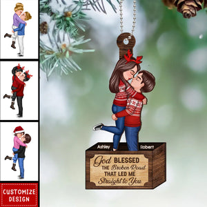 Christmas Couple Hugging Kissing In Box Personalized Wooden Ornament - 2024 New Release