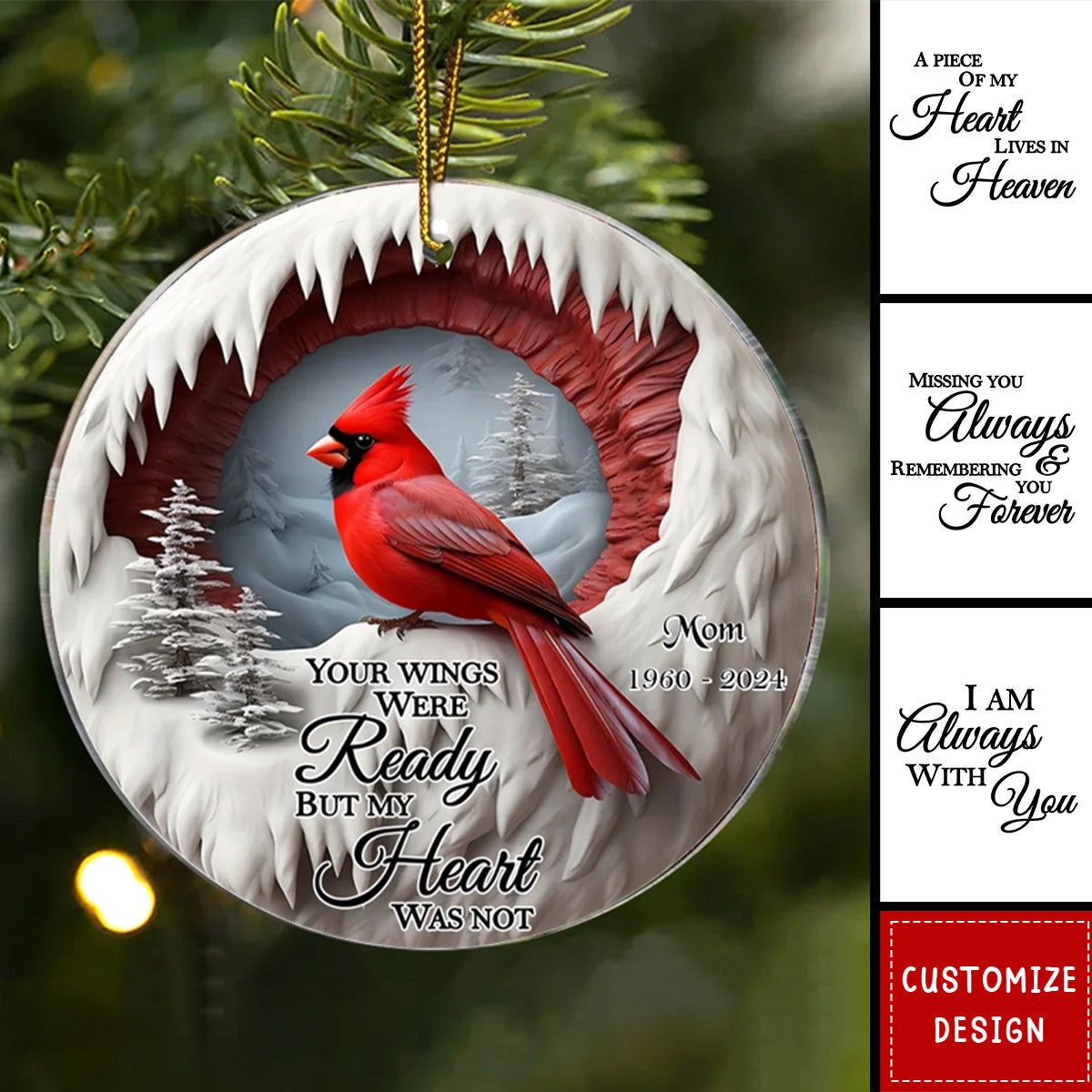 2024 New Release - Your Wings Were Ready But My Heart Was Not - Personalized Cardinal Memorial Acrylic Ornament