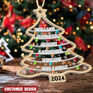 2024 New Release Family Names Christmas Tree - Personalized Wood And Acrylic Ornament