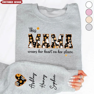 Halloween This Mama Wears Her Heart on Her Sleeve Personalized Sleeve Printed Sweatshirt