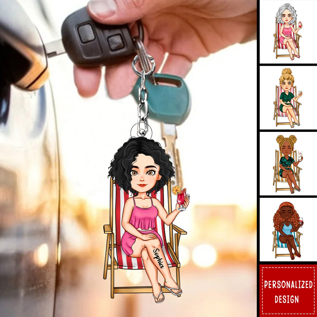 Girl On Vocation/Beach Summer Doll Personalized Acrylic Keychain