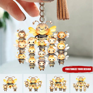 Mama/Nana Bee With Little Kids - Personalized Acrylic Keychain - Gift For Mom, Grandma