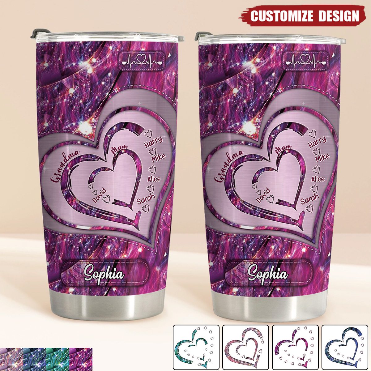 Sparking Grandma Mom Heart With Kid Name Personalized Tumbler