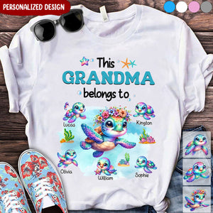 This Grandma/Mom belongs to colorful Turtle Grandkids-Personalized T-shirt-Gift For Grandma/Mom