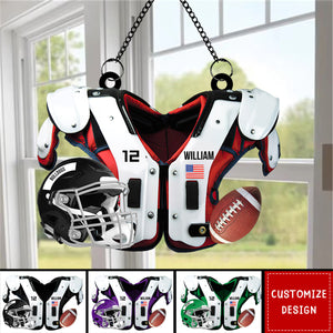 Personalized American Football Shoulder Pads And Helmet Window Hanging Suncatcher Ornament - Gift For American Football