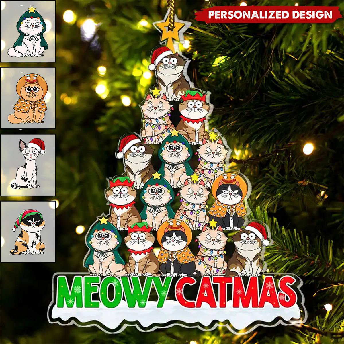 2024 New Release Meowy Catmas Funny Cartoon Cats - Personalized Acrylic Ornament