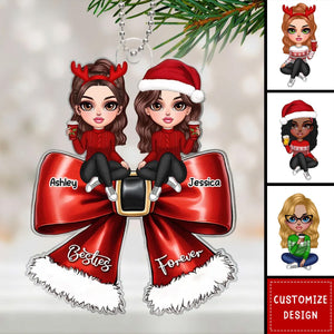 Christmas Red Coquette Bow friends/Bestie/Sisters/Twins Personalized Ornament