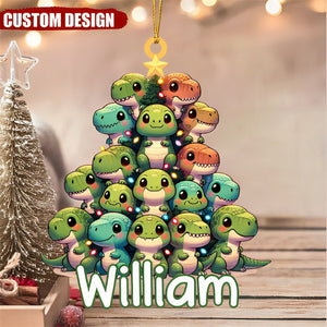 Dinosaur Christmas Tree Kid Grandkid Personalized Acrylic Ornament