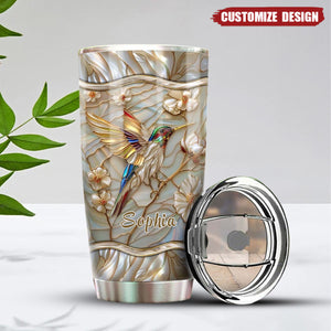 Stained Glass Hummingbird Personalized Name Tumbler