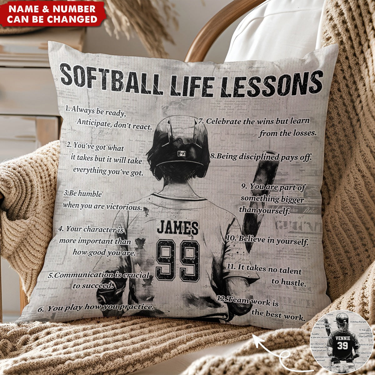 Gift For Softball Lovers-Personalized Softball Life Lessons Pillow