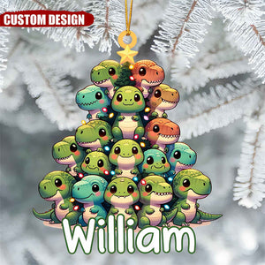 Dinosaur Christmas Tree Kid Grandkid Personalized Acrylic Ornament