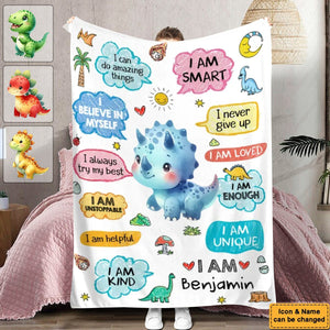 Personalized Grandson Cartoon Dinosaur Blanket