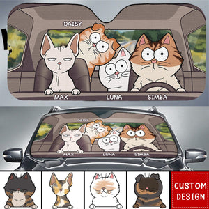 Cat's Trip - Cat Personalized Custom Auto Windshield Sunshade, Car Window Protector - Gift For Pet Owners