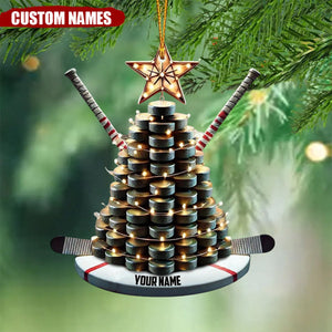 Personalized Hockey Christmas Ornament with Puck Tree and Sticks - Gift For Hockey Lovers - 2024 New Release