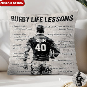 Personalized Rugby Life Lessons Pillow-Gift For Rugby Lovers