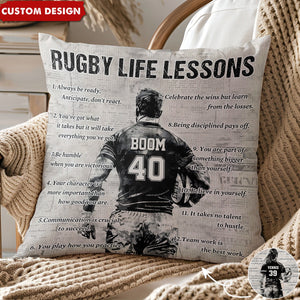 Personalized Rugby Life Lessons Pillow-Gift For Rugby Lovers