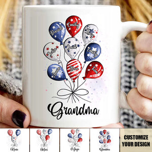 Grandma Auntie Mom Little Balloon Kids American Flag Pattern Personalized Mug- Gift For Family