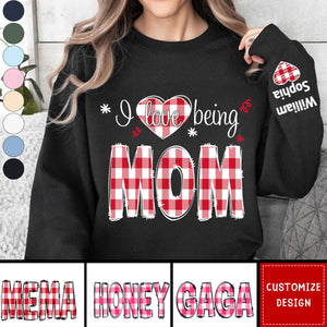 Personalized I love being Grandma Buffalo Plaid And Grandkids Sweatshirt