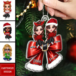 Christmas Red Coquette Bow friends/Bestie/Sisters/Twins Personalized Ornament